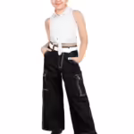 Girls Comfort Fit Cargo Black Jeans