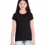 Girls Plain Casual Black T-Shirt