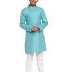 Boys Kids Plain Sea Green Colour Kurta