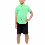 Boys Cotton Blend Mandarin Neck Pista Shirt