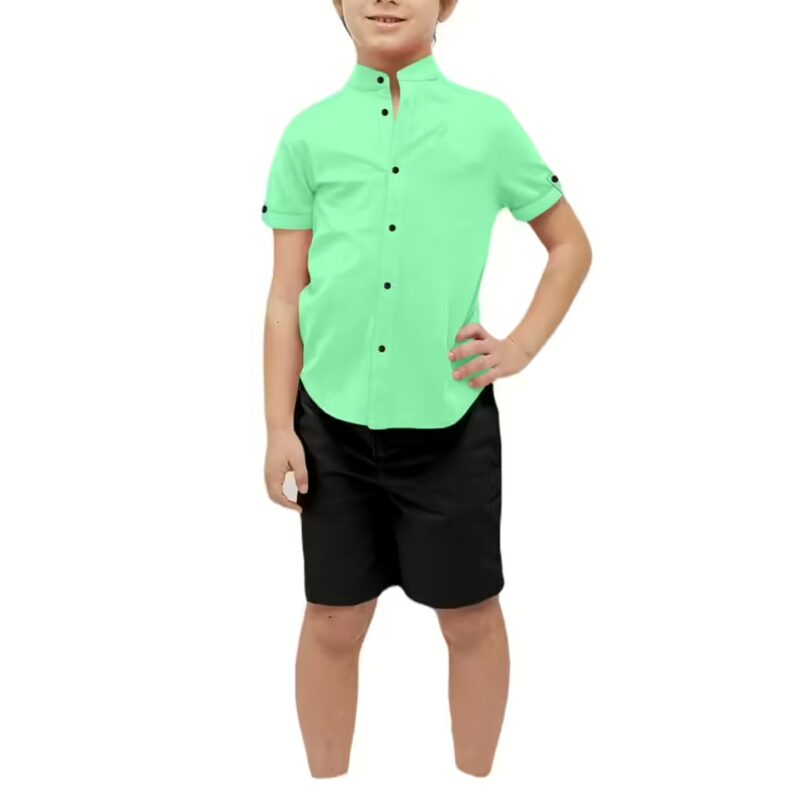 Boys Cotton Blend Mandarin Neck Pista Shirt