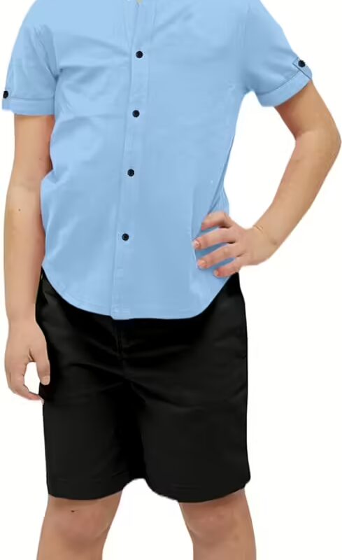 Boys Cotton Blend Mandarin Neck Sky Blue Shirt