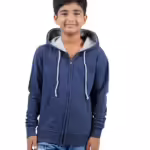 Blue Melange Hooded Solid Boys Sweatshirt