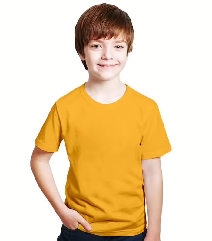 Kids Unisex Round Neck Cotton Mustard Yellow T-Shirt