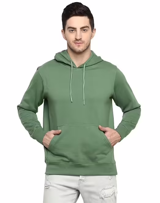 Mens Fleece Plain Green Hoodie