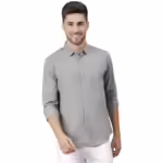 Men Solid Cotton Casual Slate Grey Shirt