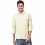 Men Solid Cotton Casual Yellow Shirt
