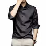 Men Satin Silk Formal Black Shirt
