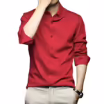 Men Satin Silk Formal Red Shirt