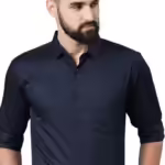 Men Satin Cotton Formal Navy Blue Shirt