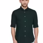 Men Solid Cotton Casual Bottle Green Shirt