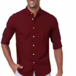 Men Solid Cotton Casual Maroon Shirt