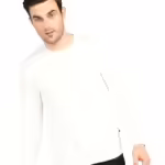 Men Round Neck Off White Sweatshirt