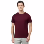Men Cotton Regular Fit Wine T-Shirt