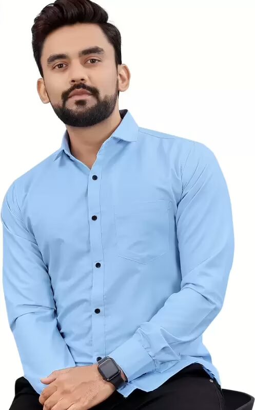 Men Regular Fit Blue Collar Formal Shirt