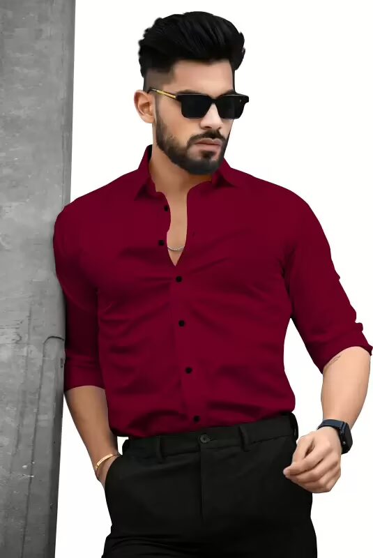 Men Maroon Regular Fit Solid Spread Collar Formal Shirt