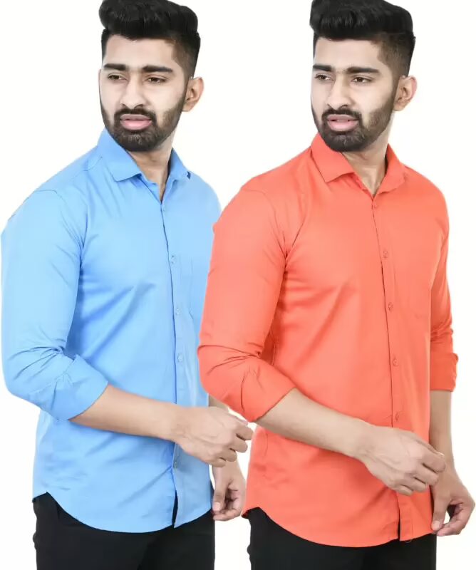Men Regular Fit Solid Casual Shirt Pk 2