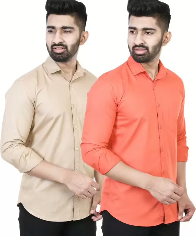 Set 2 Men Regular Fit Solid Casual Shirt
