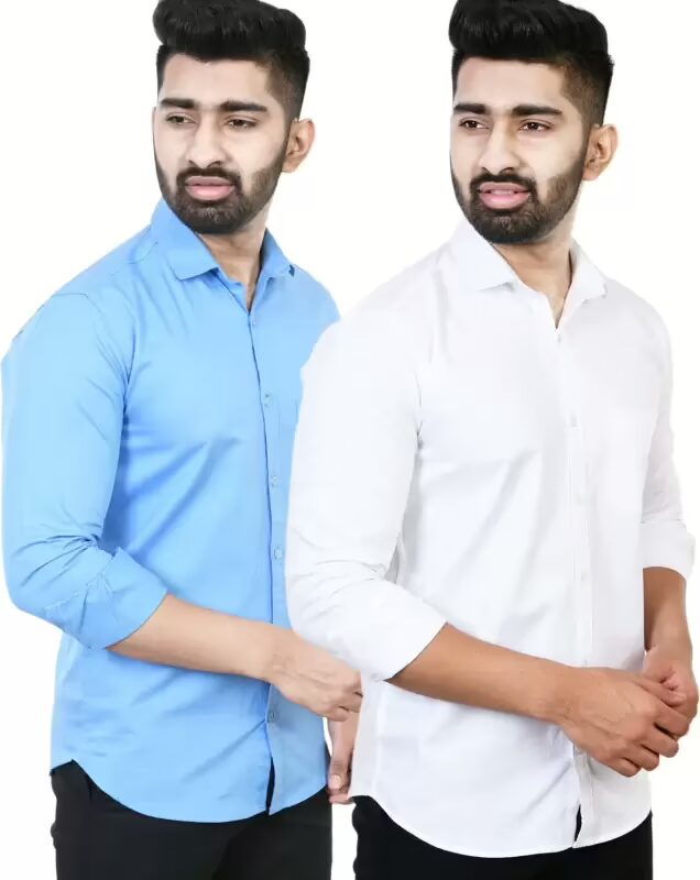 Men Regular Fit Solid Casual Shirt Set 2