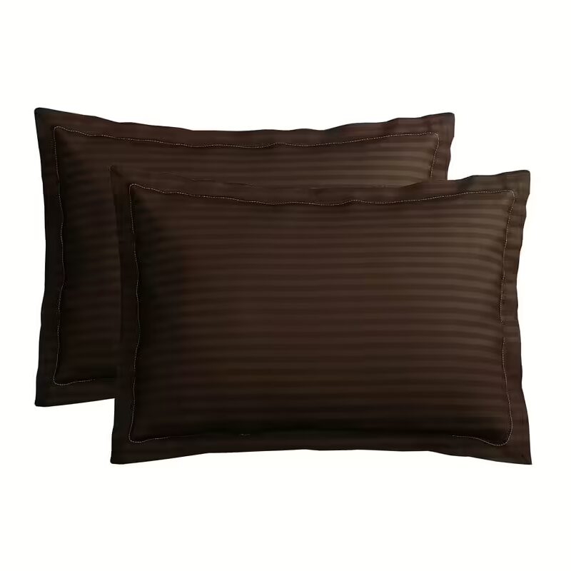 Seasons Pure Cotton Satin Stripes Pillow Cover Set of 2 Pcs,Coffee