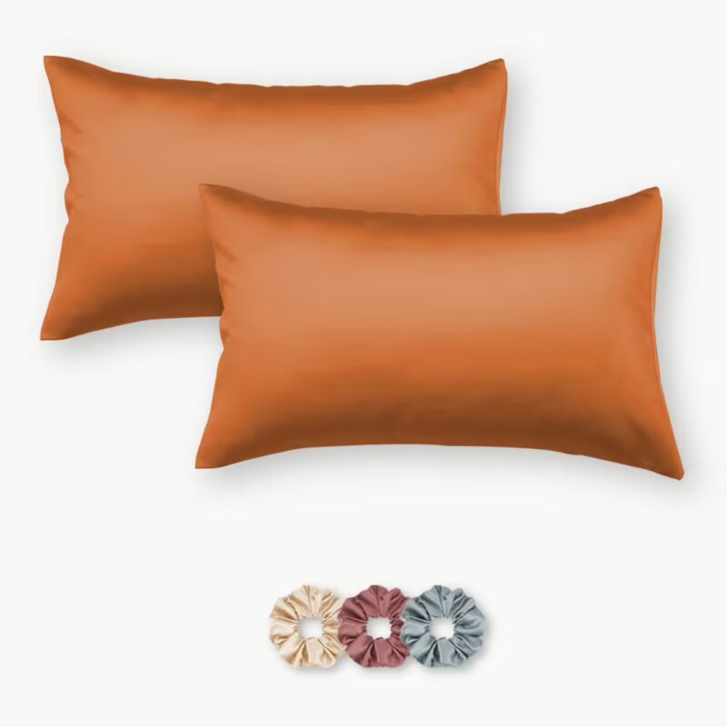 Seasons Satin Silk Pillowcases with Envelope Closure,Set of 2, Orange