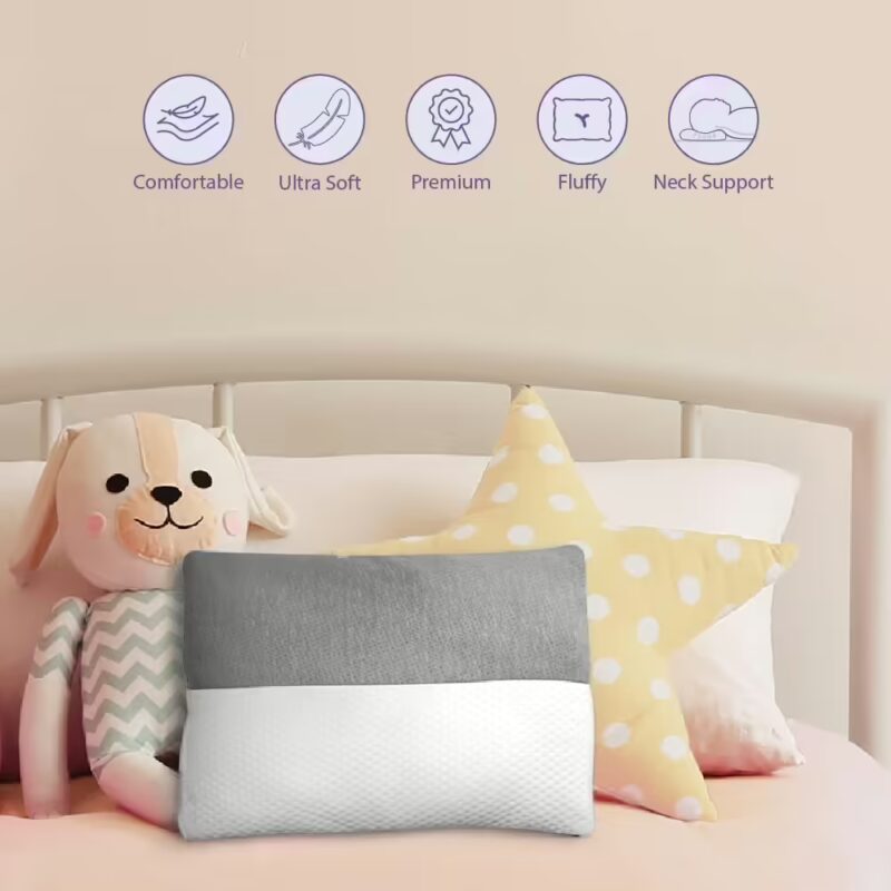 Seasons Kids Polyester Fibre Sleeping Pillow Pack of 1??(White and Grey)