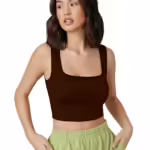 Women Square Neck Brown Tank Tops