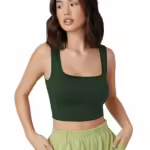 Women Square Neck Green Tank Tops