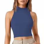Women Dusty Blue Slim Fit Crop Tank Top