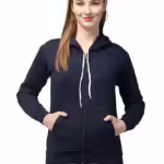 Women Pain Hooded Navy Blue Jacket