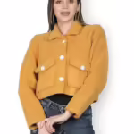 Women Solid Faux Fur Yellow Jacket