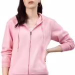 Women Solid Cotton Pink Hooded