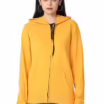 Women Cotton Plain Mustard Hooded