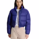Women Solid Puffer Dark Blue Jacket