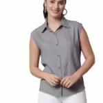 Women Plain Sleevesless Grey Shirt