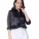 Women Formal Satin Black Shirt
