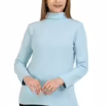 Women High Neck Sky Blue Sweatshirt