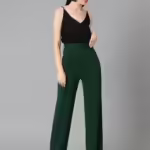 Women High Rise Korean Green Trousers