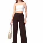 Women Solid Blend Brown Trousers