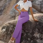Women Bell Bottom Lavender Trousers