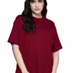 Women Oversized Half Sleeve Maroon Tshirt