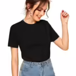 Plain Cotton Women Black T-Shirts
