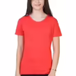 Women Plain Cotton Coral Red T-Shirt