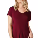 Women Solid Cotton V-Neck Maroon T-shirt
