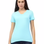 Women Plain V Neck Sky Blue T-Shirt
