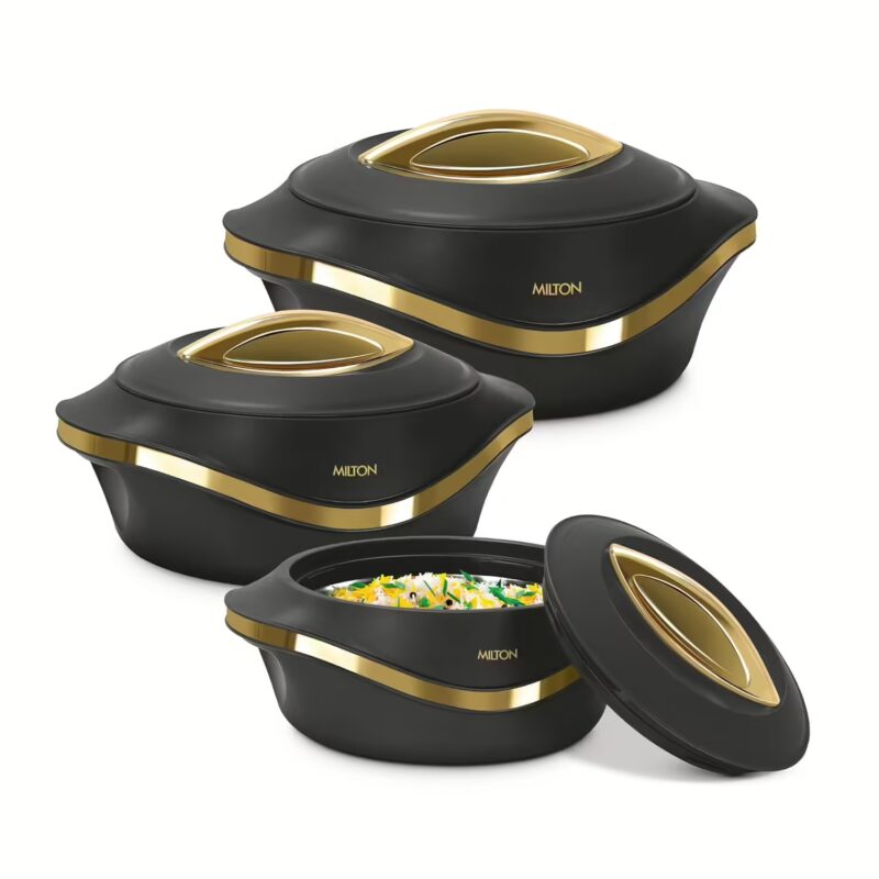 Milton Pearl Inner Stainless Steel Jr.Pack of 3 Serve Casserole?Black (455 ml, 860 ml, 1270 ml)