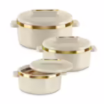 Milton Curve Inner Stainless Steel Casserole Jr Pack of 3 Serve Casserole Ivory?(450 ml, 840 ml, 1300 ml)