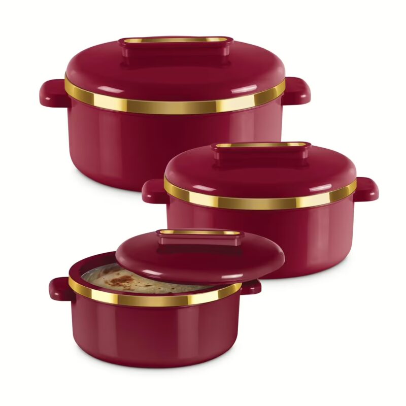 Milton Curve Inner Stainless Steel Jr. Pack of 3 Serve Casserole Maroon ?(450 ml, 840 ml, 1300 ml)