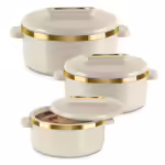 Milton Curve Inner Steel Casserole Regular Pack of 3 Serve Casserole?Ivory?(840 ml, 1300 ml, 1880 ml)