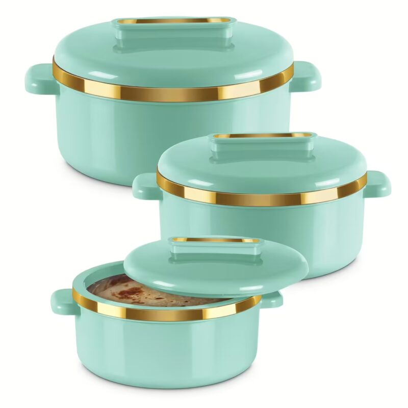 Milton Curve Inner Steel Casserole Regular Green Pack of 3 Serve Casserole??(840 ml, 1300 ml, 1880 ml)